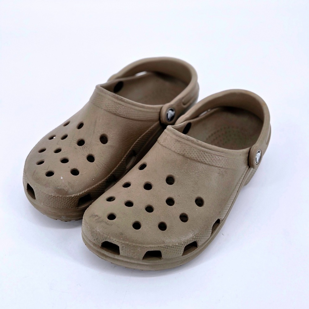 Crocs Classic Clog Shoes Khaki Brown Made In USA Boulder Colorado M7 W9 Vintage